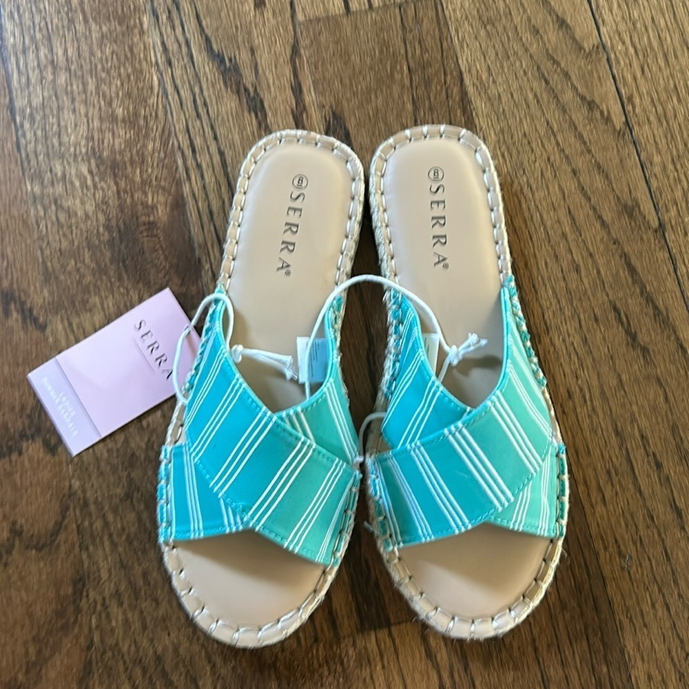 SERRA LADIES TURQUOISE GREEN/WHITE STRIPED SUMMER SANDALS SIZE 8 NEW